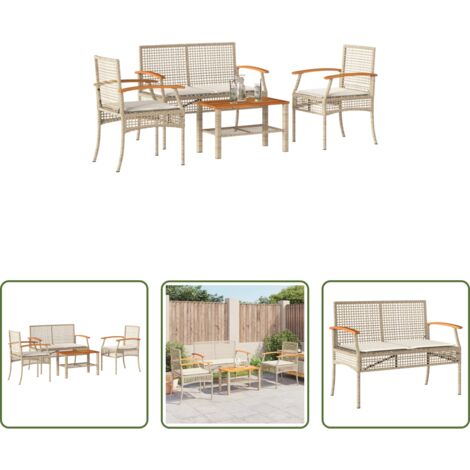 vidaXL Sillas de jardín -  Set muebles de jardín 4 piezas y cojines ratán sintético beige