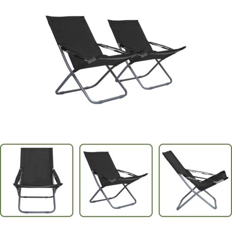 vidaXL Sillas de jardín -  Sillas de playa plegables 2 unidades tela negro