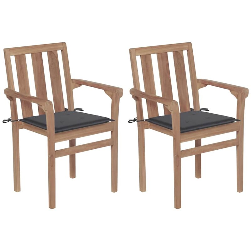 

vidaXL Sillas de jardín 2 uds con cojines antracita madera de teca - Antracita