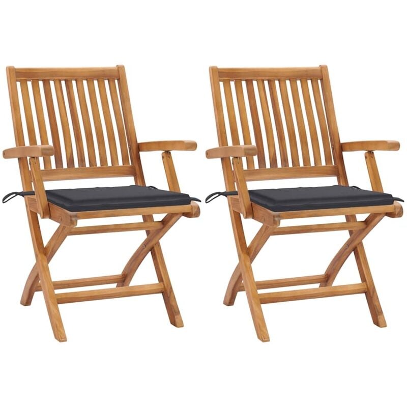 

vidaXL Sillas de jardín 2 uds con cojines antracita madera de teca - Antracita