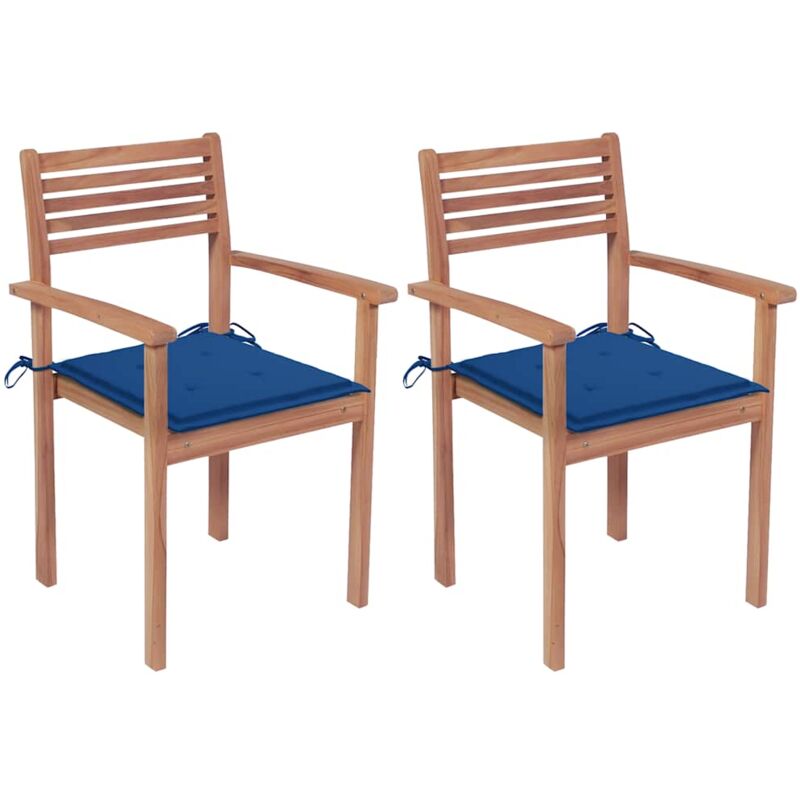

vidaXL Sillas de jardín 2 uds madera de teca con cojines azul royal - Azul