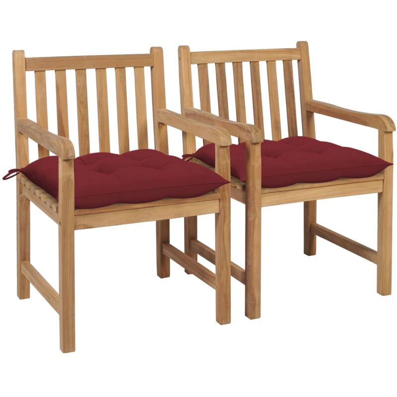 

vidaXL Sillas de jardín 2 uds madera de teca con cojines rojo tinto - Rojo