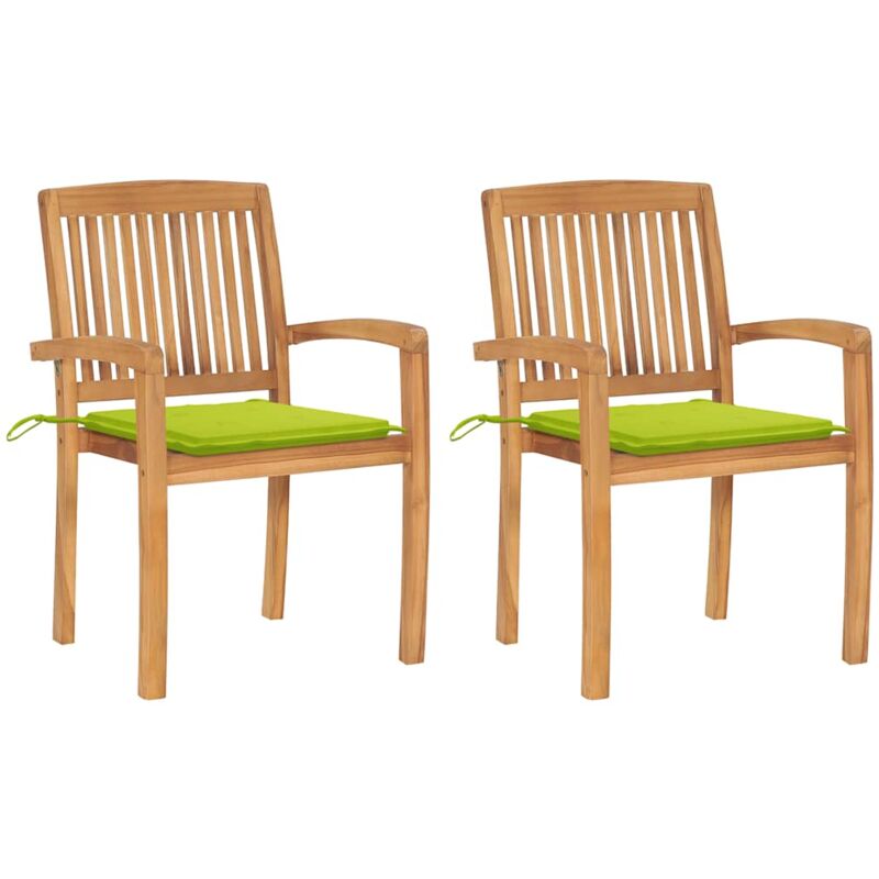 

vidaXL Sillas de jardín 2 uds madera de teca y cojines verde brillante - Verde