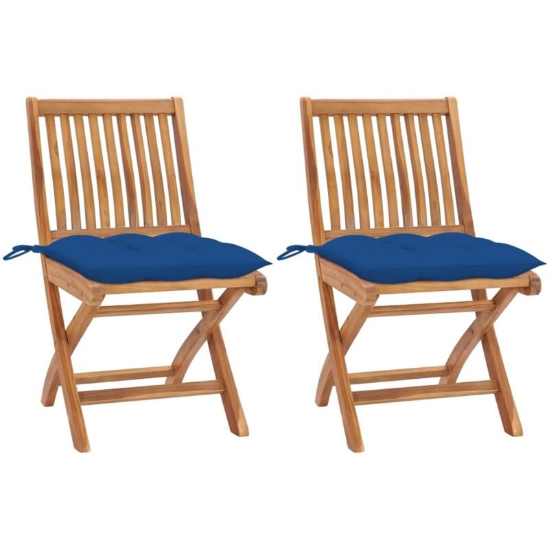 

vidaXL Sillas de jardín 2 uds madera maciza de teca con cojines azul - Azul