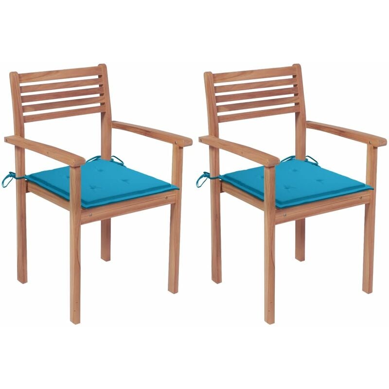 

vidaXL Sillas de jardín 2 uds madera maciza de teca con cojines azules - Azul