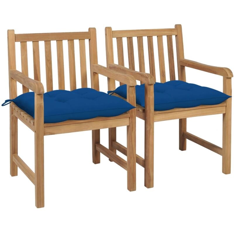 

vidaXL Sillas de jardín 2 uds madera maciza de teca con cojines azules - Azul