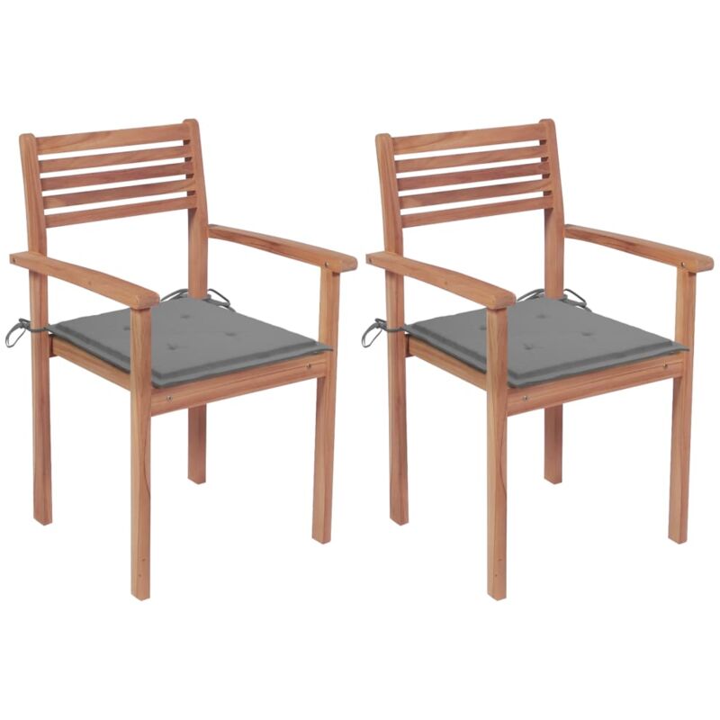 

vidaXL Sillas de jardín 2 uds madera maciza de teca con cojines grises - Gris