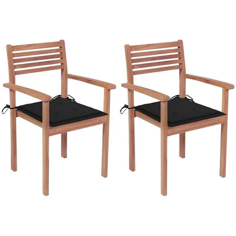 

vidaXL Sillas de jardín 2 uds madera maciza de teca con cojines negros - Negro