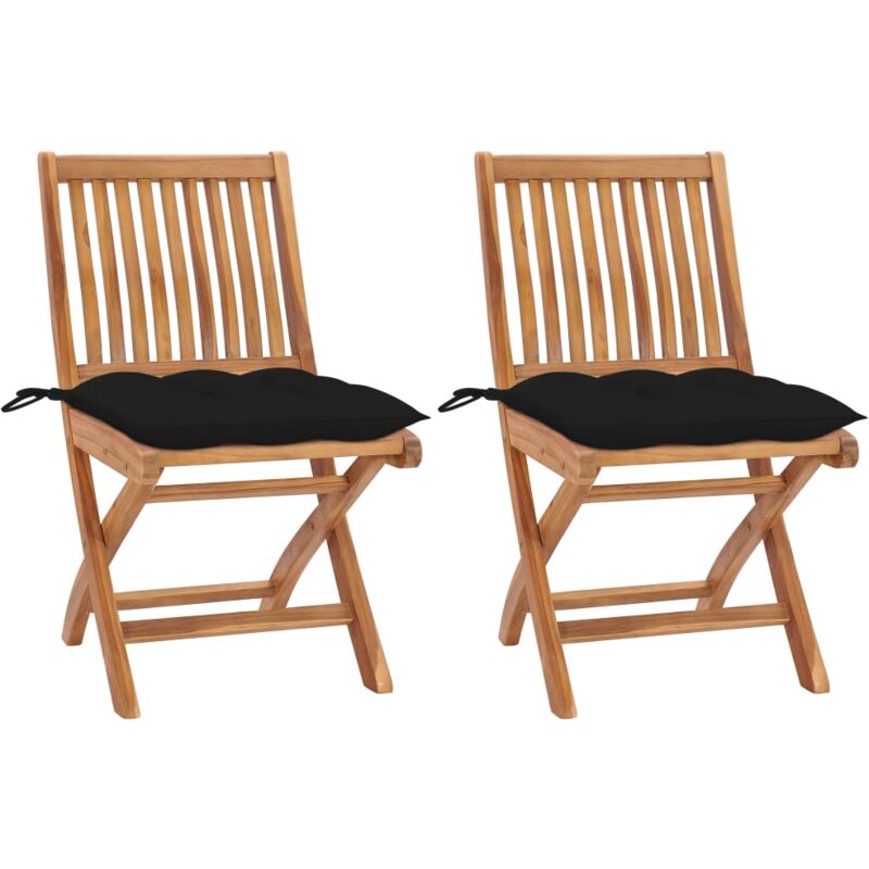 

vidaXL Sillas de jardín 2 uds madera maciza de teca con cojines negros - Negro