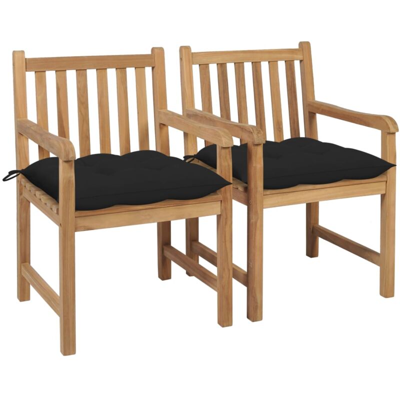

vidaXL Sillas de jardín 2 uds madera maciza de teca con cojines negros - Negro