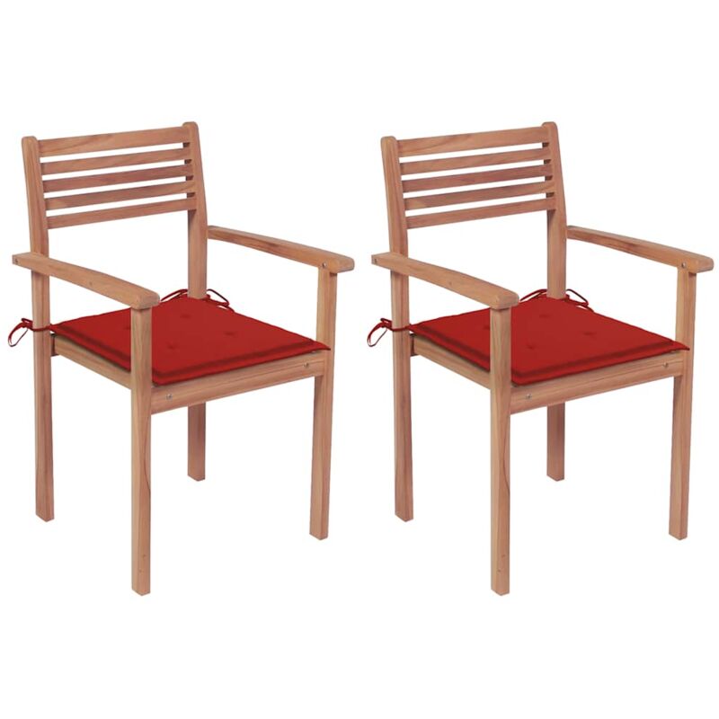 

vidaXL Sillas de jardín 2 uds madera maciza de teca con cojines rojos - Rojo