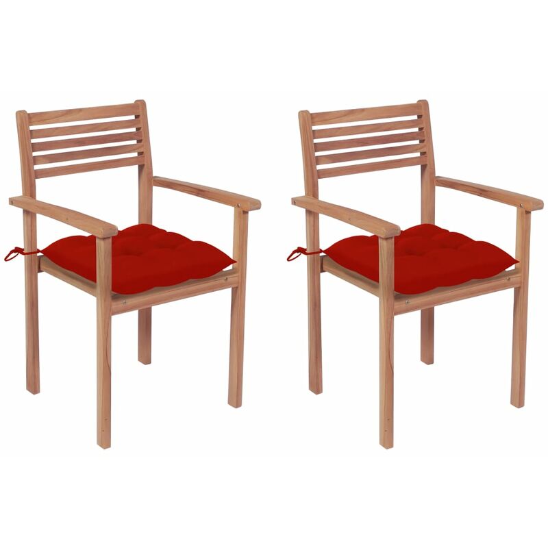 

vidaXL Sillas de jardín 2 uds madera maciza de teca con cojines rojos - Rojo