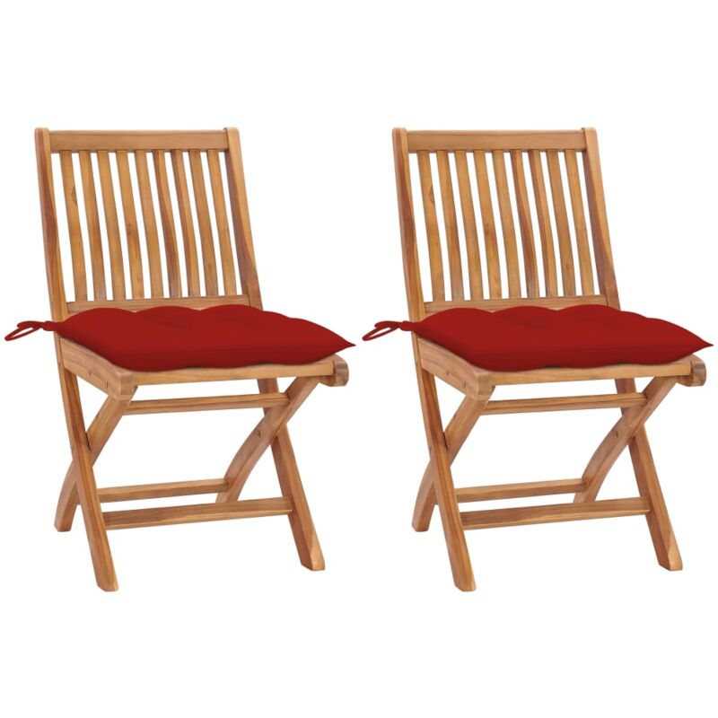 

vidaXL Sillas de jardín 2 uds madera maciza de teca con cojines rojos - Rojo