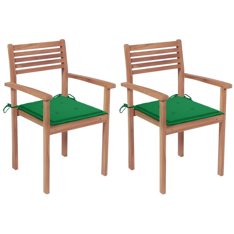 

vidaXL Sillas de jardín 2 uds madera maciza de teca con cojines verdes - Verde