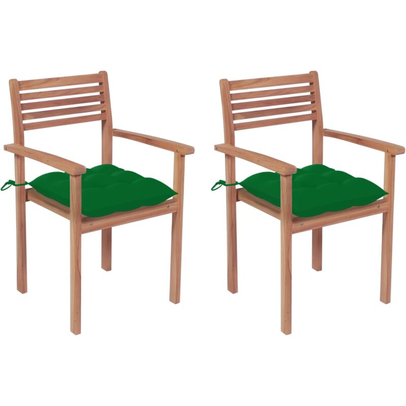 

vidaXL Sillas de jardín 2 uds madera maciza de teca con cojines verdes - Verde