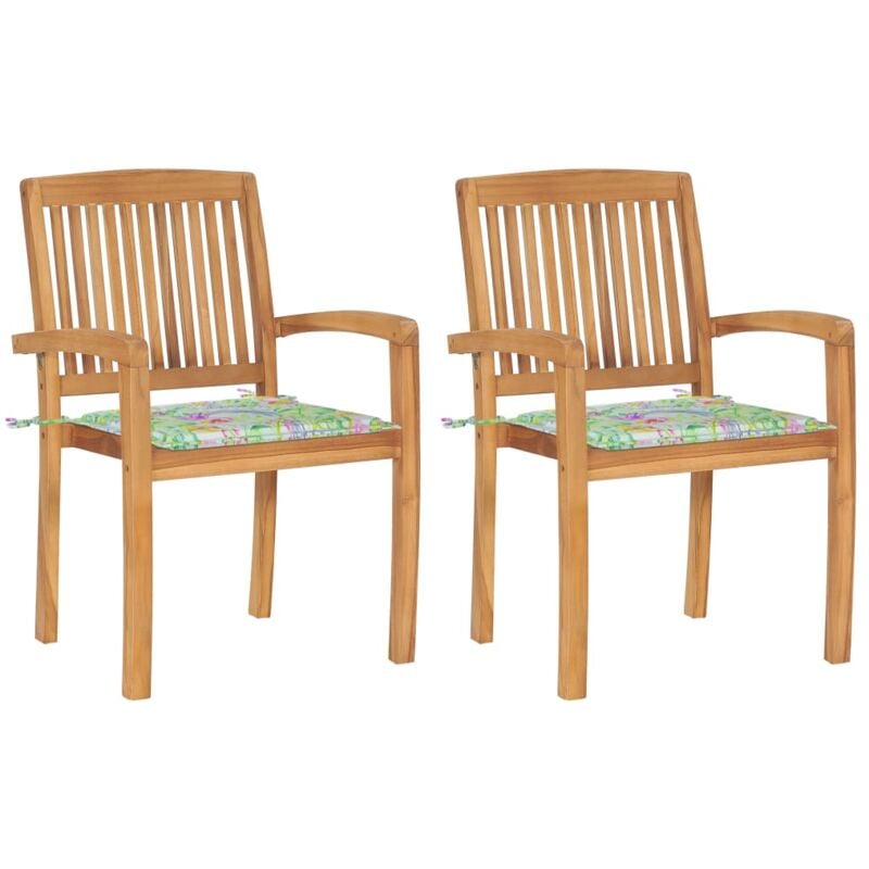 

Sillas de jardín 2 uds madera teca con cojines estampado hojas - Multicolor - Vidaxl