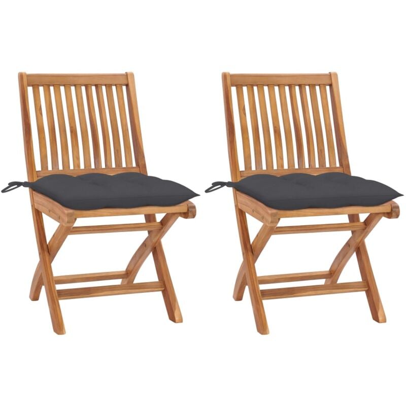 

vidaXL Sillas de jardín 2 uds madera teca con cojines gris antracita - Antracita