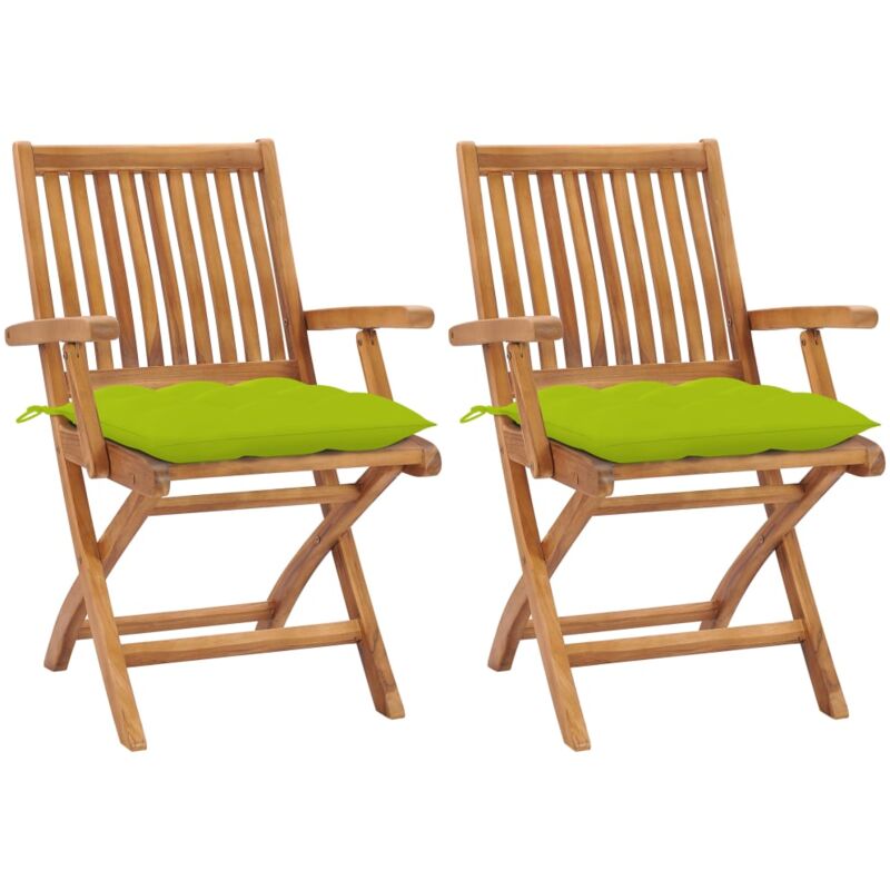 

vidaXL Sillas de jardín 2 uds madera teca con cojines verde brillante - Verde
