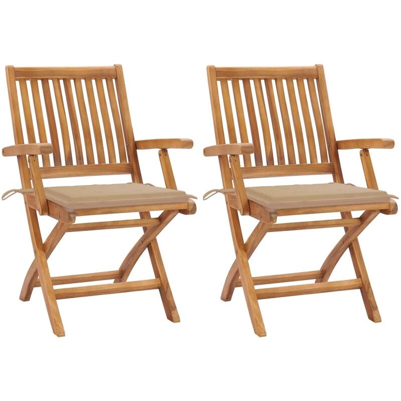 

vidaXL Sillas de jardín 2 unidades con cojines beige madera de teca - Beige