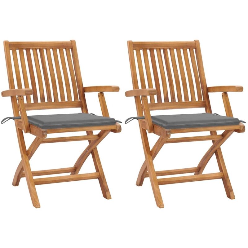 

vidaXL Sillas de jardín 2 unidades con cojines gris madera de teca - Gris