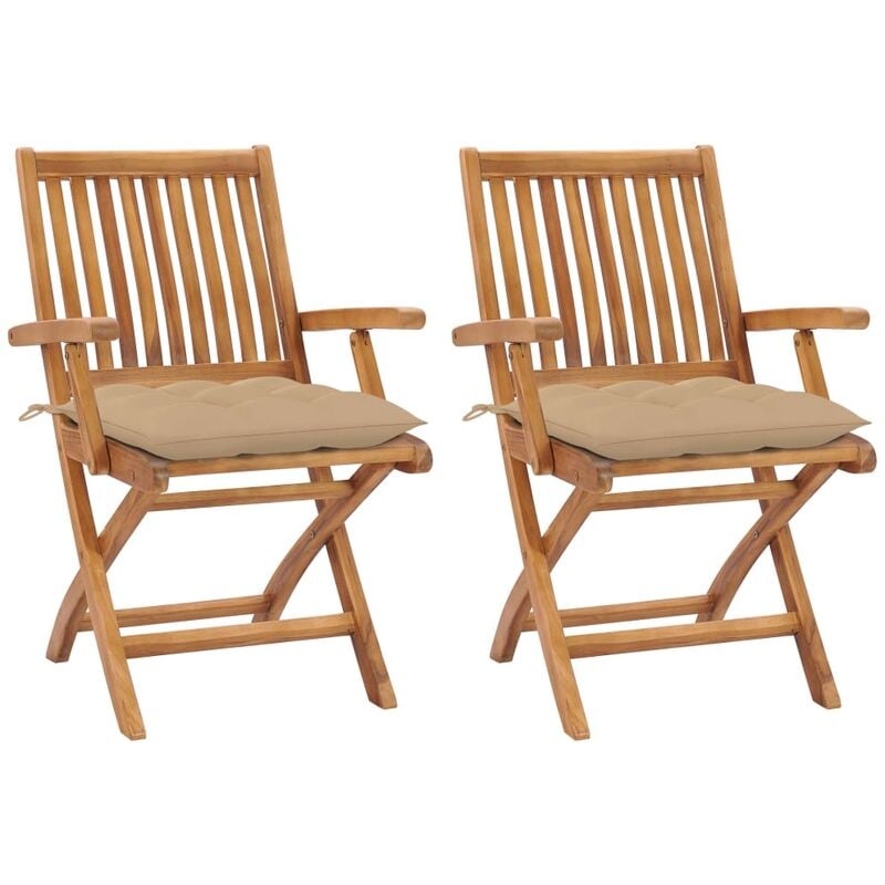 

vidaXL Sillas de jardín 2 unidades madera de teca con cojines beige - Beige