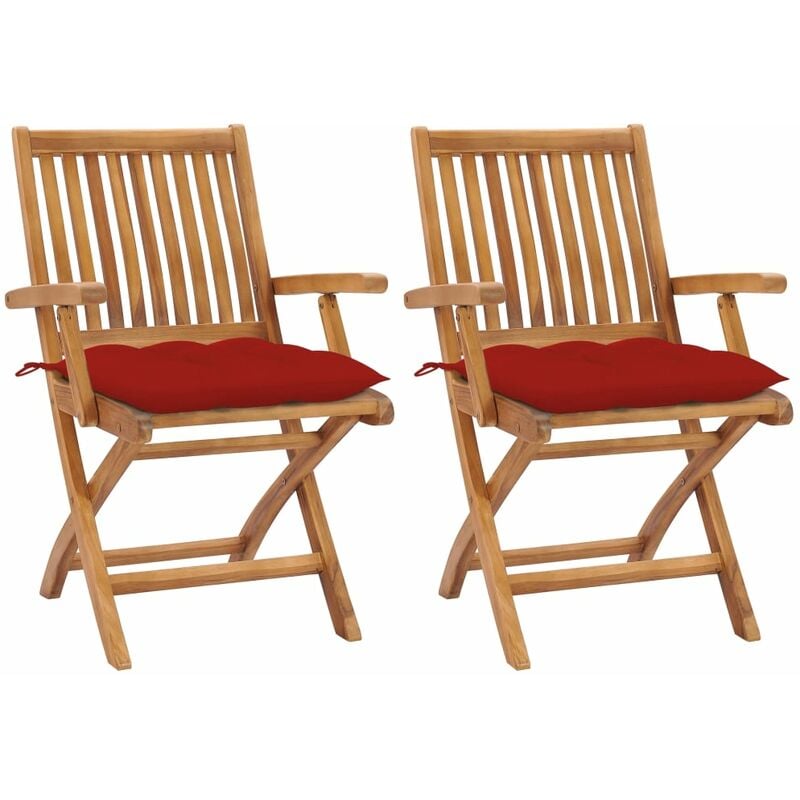 

vidaXL Sillas de jardín 2 unidades madera de teca con cojines rojos - Rojo
