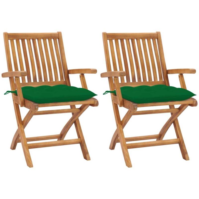 

vidaXL Sillas de jardín 2 unidades madera de teca con cojines verde - Verde