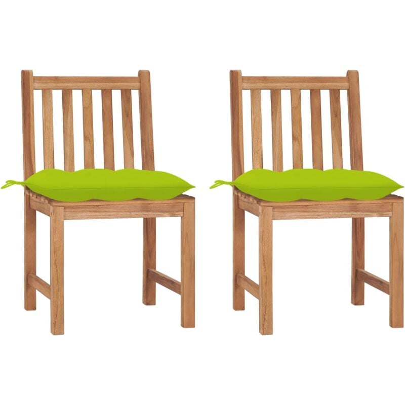 

vidaXL Sillas de jardín 2 unidades madera maciza de teca con cojines - Verde