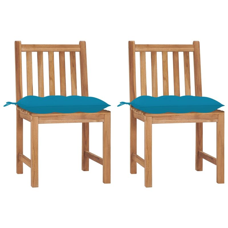 

vidaXL Sillas de jardín 2 unidades madera maciza de teca con cojines - Azul