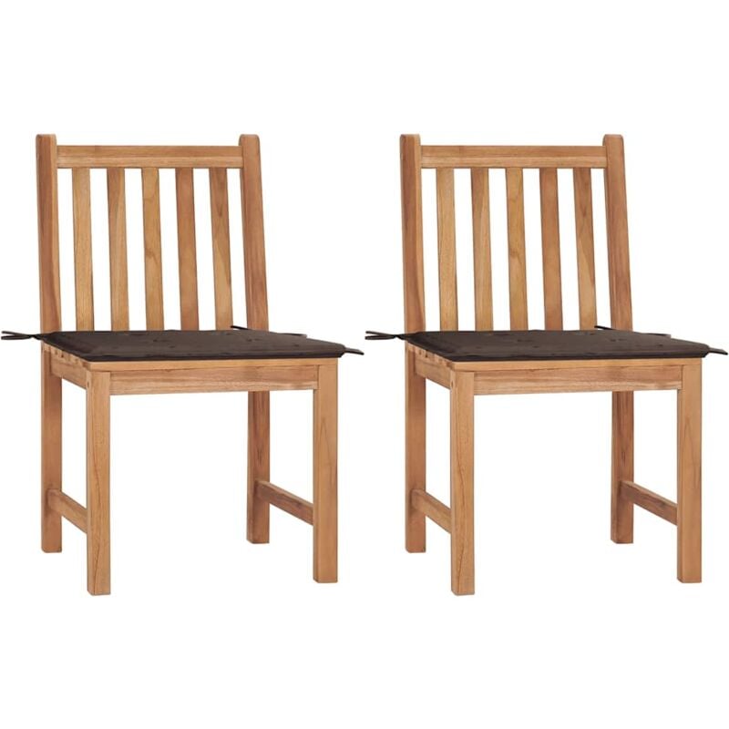 

vidaXL Sillas de jardín 2 unidades madera maciza de teca con cojines - Marrón