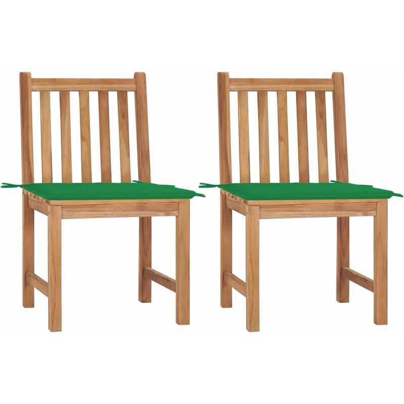 

vidaXL Sillas de jardín 2 unidades madera maciza de teca con cojines - Verde