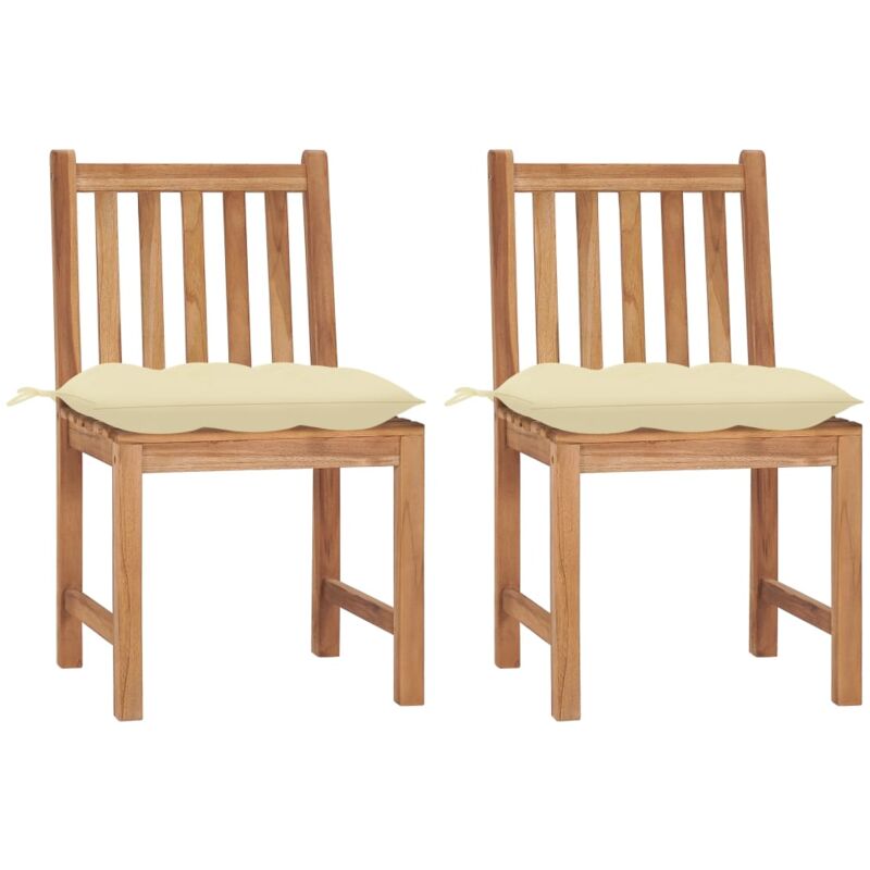 

vidaXL Sillas de jardín 2 unidades madera maciza de teca con cojines - Crema