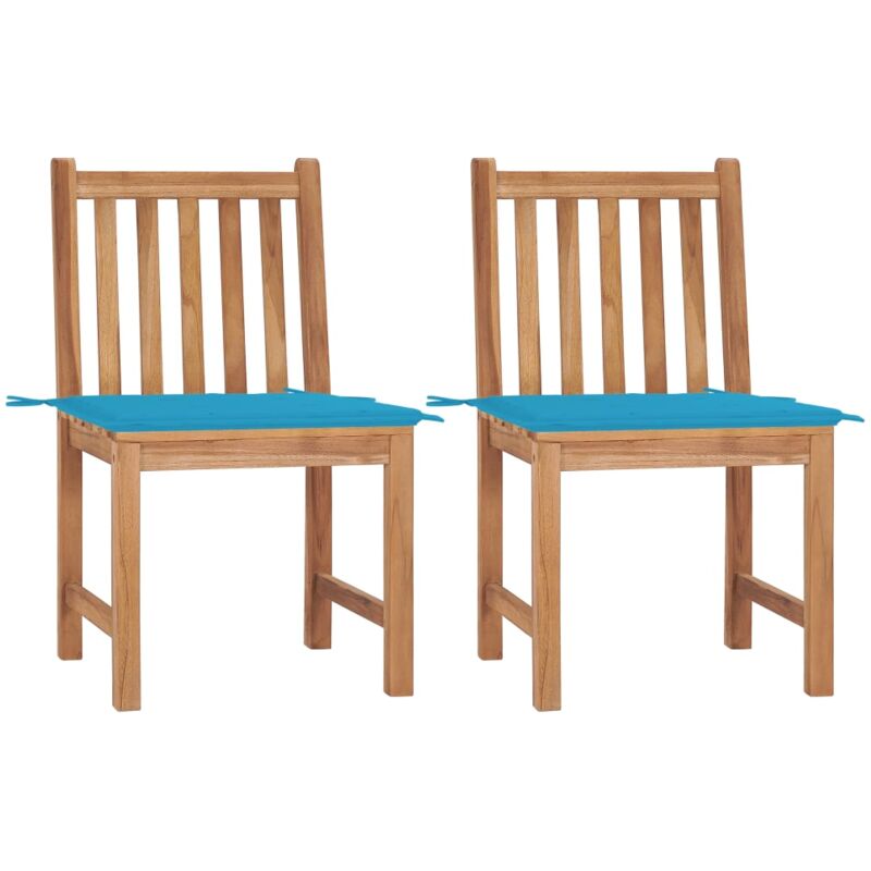 

vidaXL Sillas de jardín 2 unidades madera maciza de teca con cojines - Azul