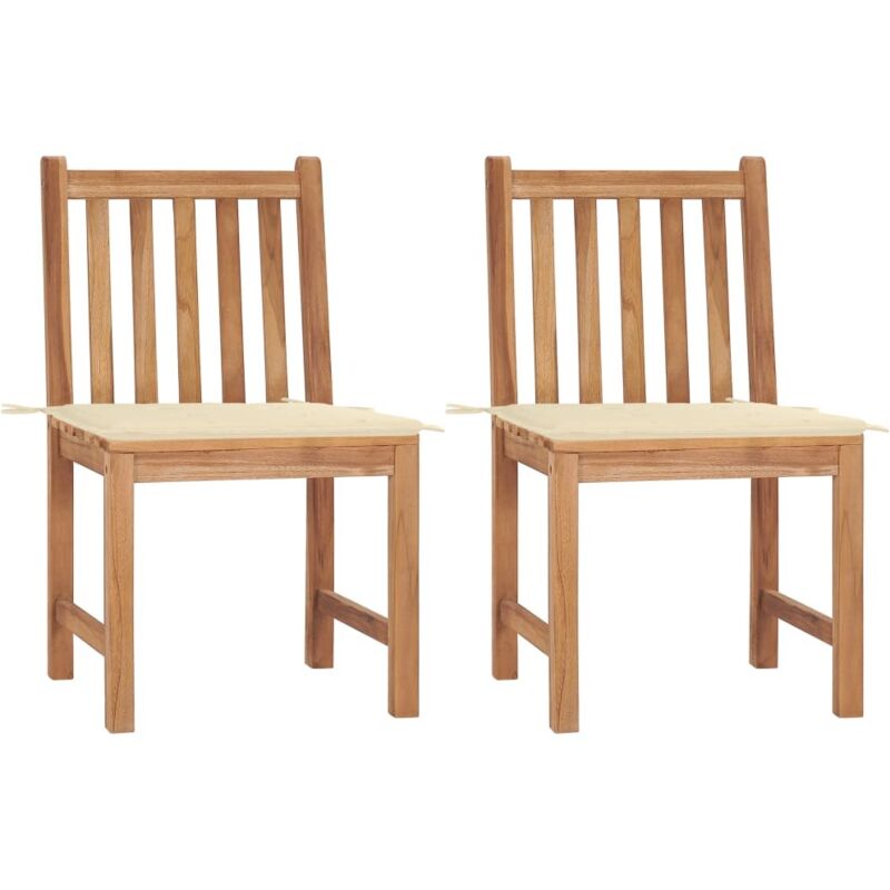 

vidaXL Sillas de jardín 2 unidades madera maciza de teca con cojines - Crema