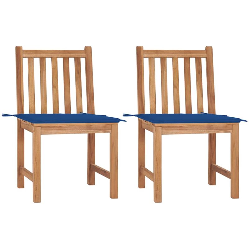 

vidaXL Sillas de jardín 2 unidades madera maciza de teca con cojines - Azul