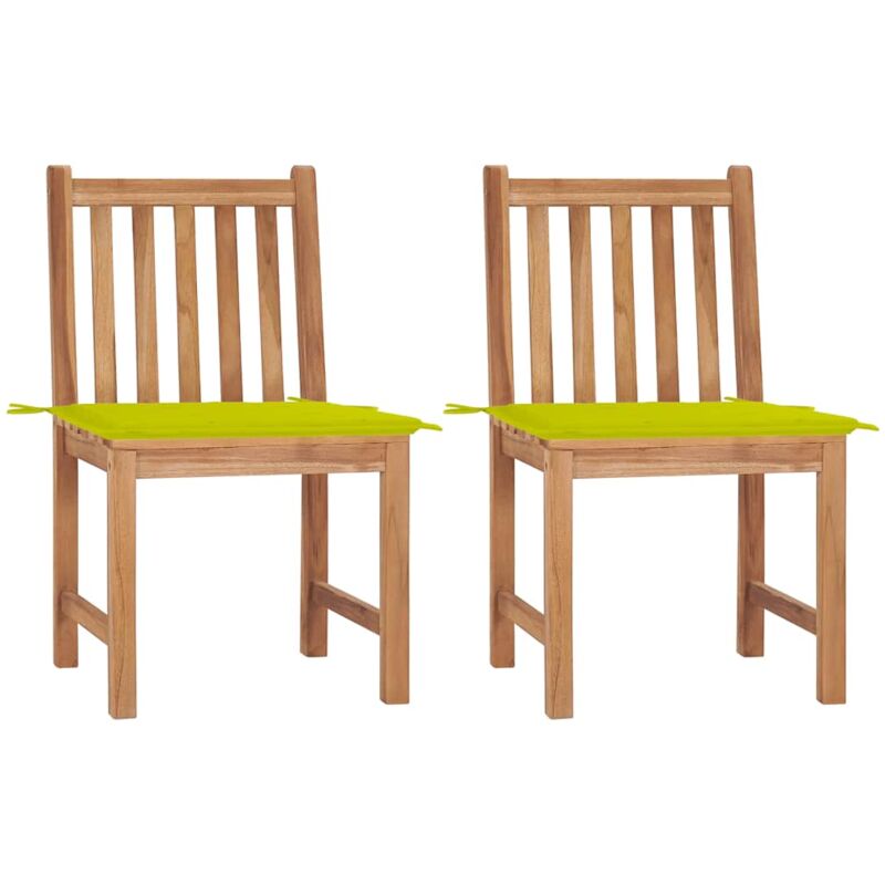 

vidaXL Sillas de jardín 2 unidades madera maciza de teca con cojines - Verde