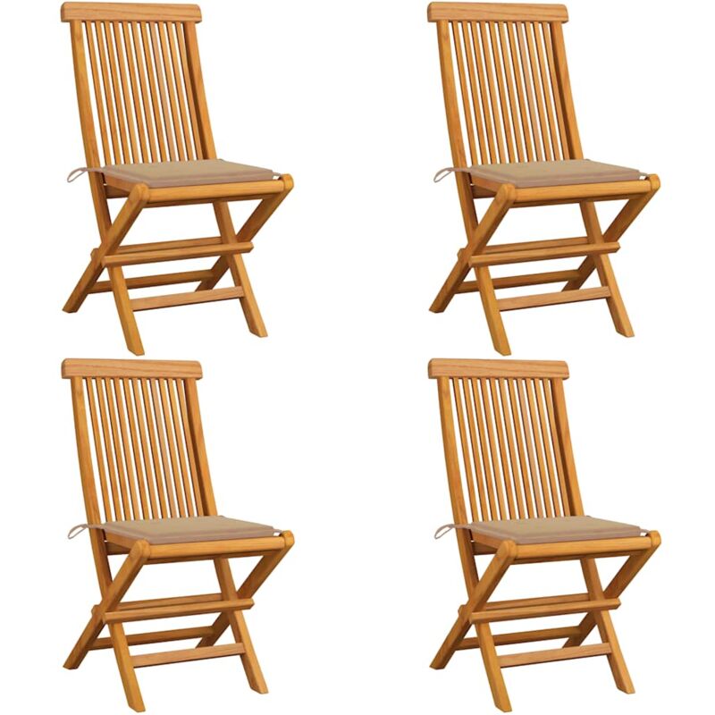

vidaXL Sillas de jardín 4 uds con cojines beige madera de teca - Beige
