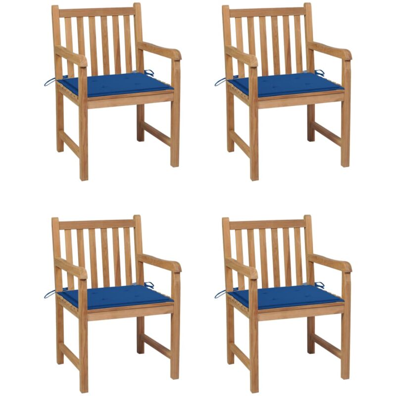 

Sillas de jardín 4 uds madera de teca con cojines azul royal - Marrón - Vidaxl
