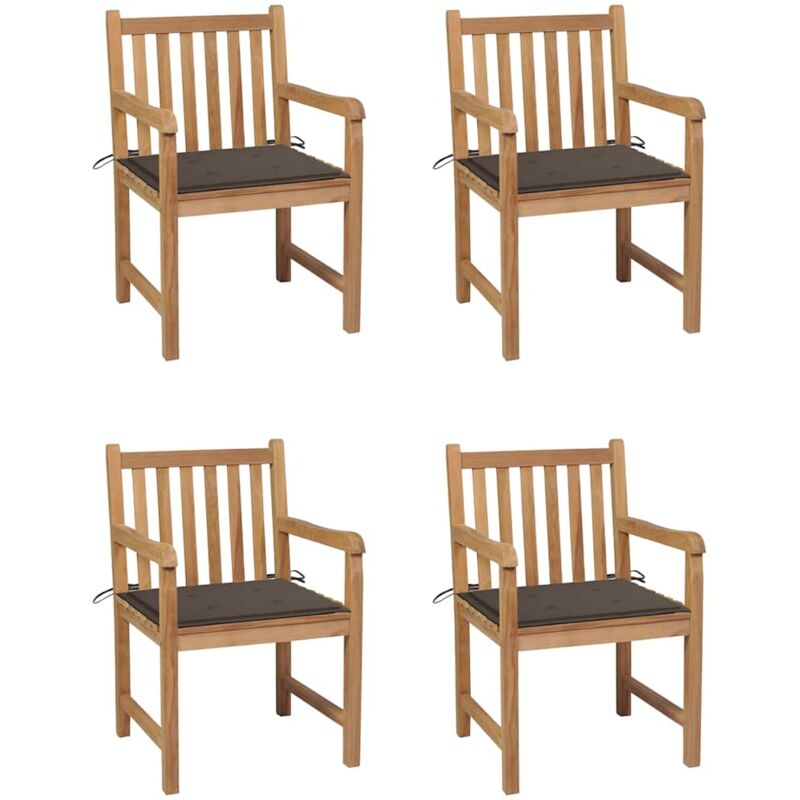 

Sillas de jardín 4 uds madera de teca con cojines gris taupe - Marrón - Vidaxl