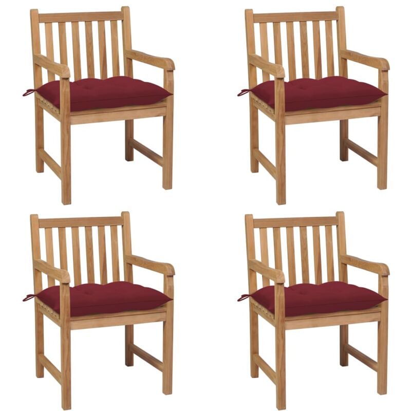 

Sillas de jardín 4 uds madera de teca con cojines rojo tinto - Marrón - Vidaxl