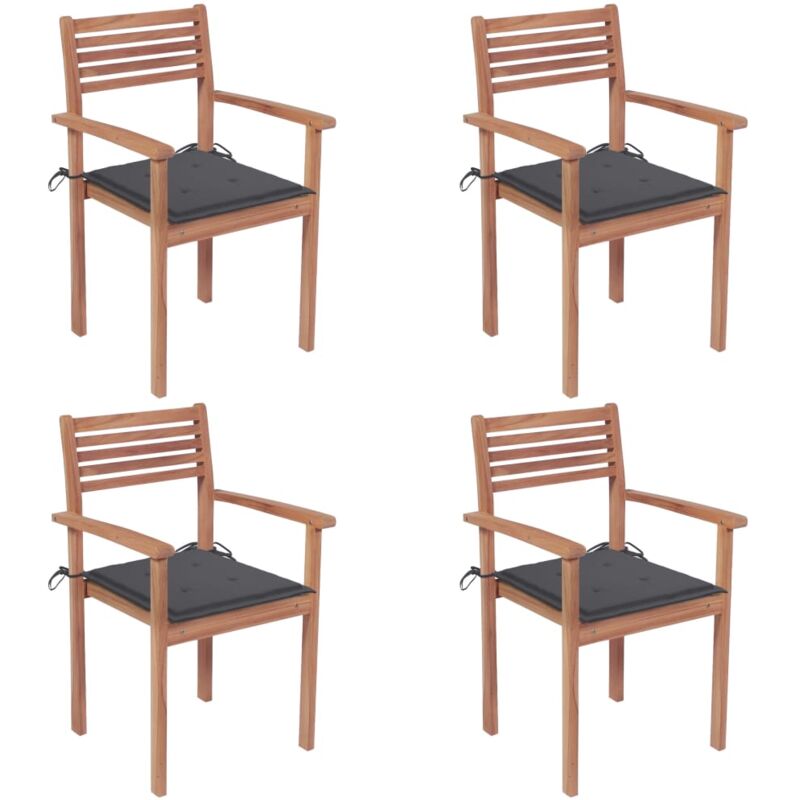 

vidaXL Sillas de jardín 4 uds madera de teca y cojines gris antracita - Antracita