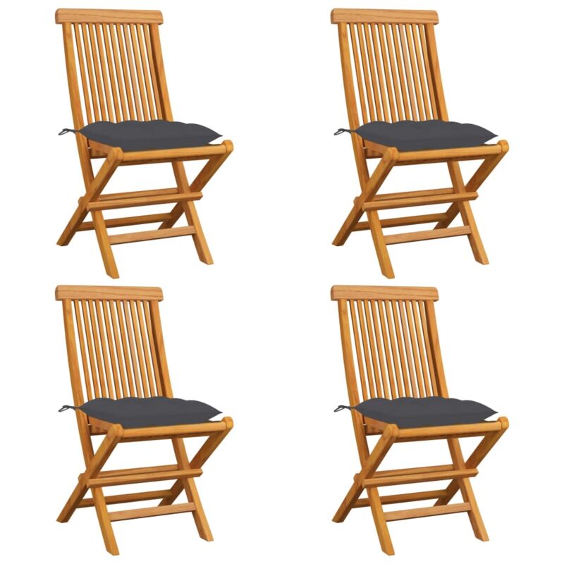 

vidaXL Sillas de jardín 4 uds madera de teca y cojines gris antracita - Antracita