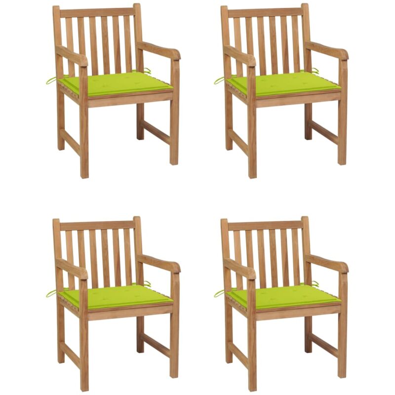 

Sillas de jardín 4 uds madera de teca y cojines verde brillante - Marrón - Vidaxl