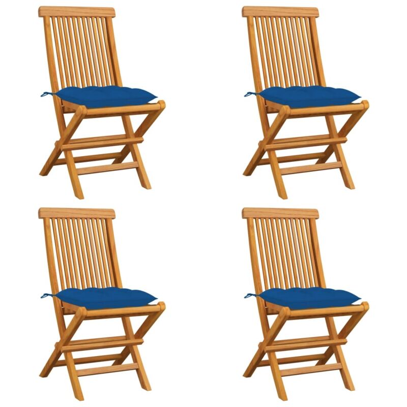

vidaXL Sillas de jardín 4 uds madera maciza de teca con cojines azules - Azul