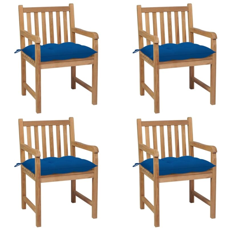

Sillas de jardín 4 uds madera maciza de teca con cojines azules - Marrón - Vidaxl