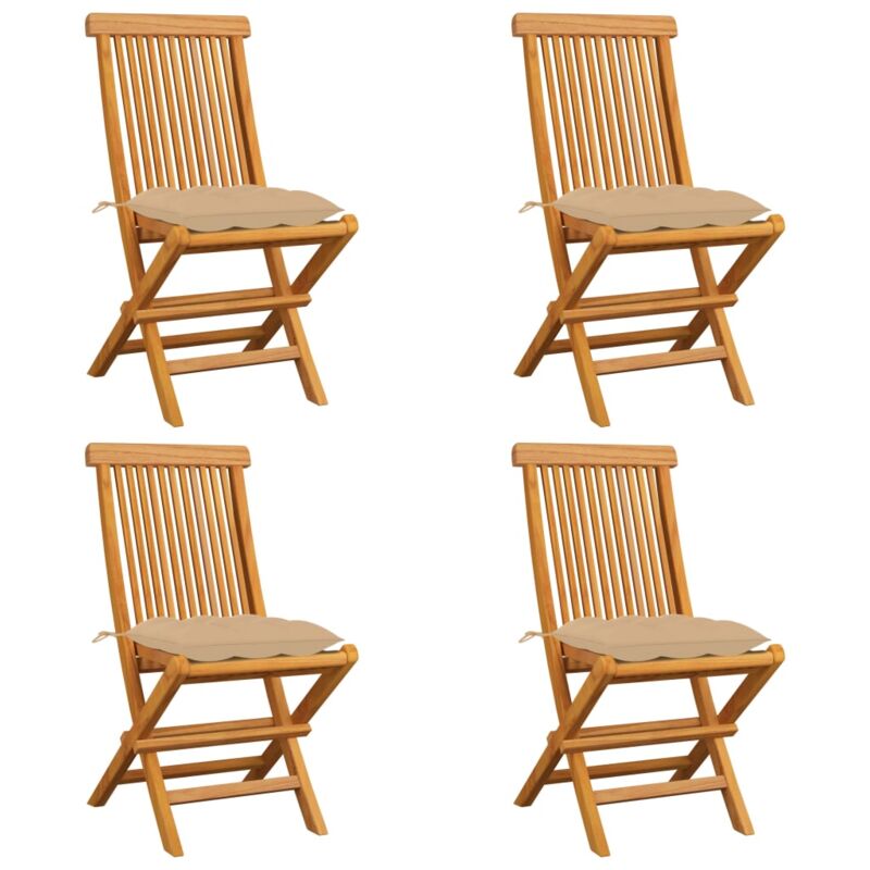 

vidaXL Sillas de jardín 4 uds madera maciza de teca con cojines beige - Beige