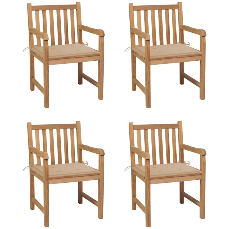 

Sillas de jardín 4 uds madera maciza de teca con cojines beige - Marrón - Vidaxl