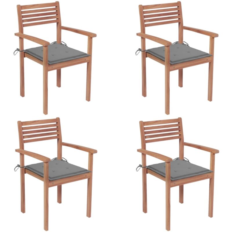

vidaXL Sillas de jardín 4 uds madera maciza de teca con cojines grises - Gris