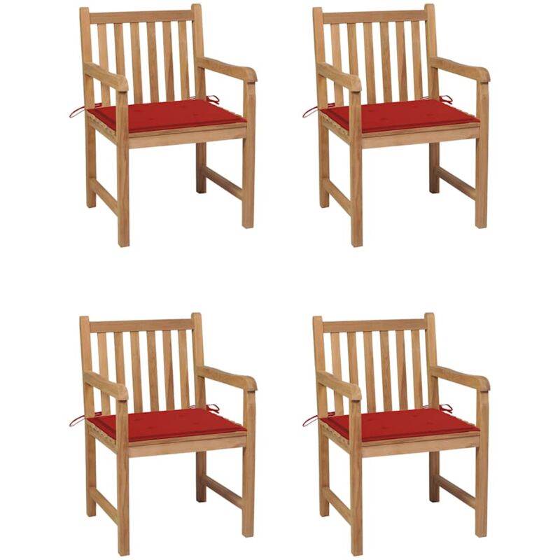 

Sillas de jardín 4 uds madera maciza de teca con cojines rojos - Marrón - Vidaxl