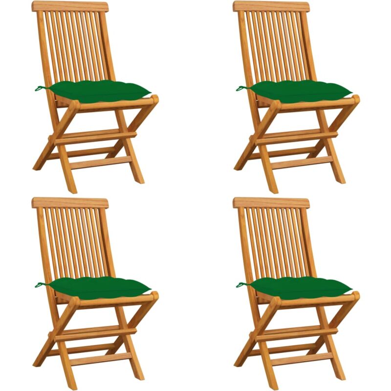 

vidaXL Sillas de jardín 4 uds madera maciza de teca con cojines verdes - Verde